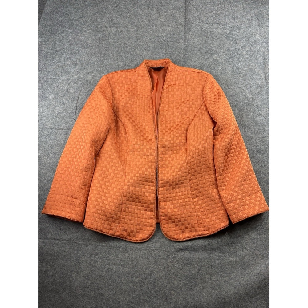 Multiples Jacket Womens S Orange V Neck Texture Woven Blazer VTG 90s Retro